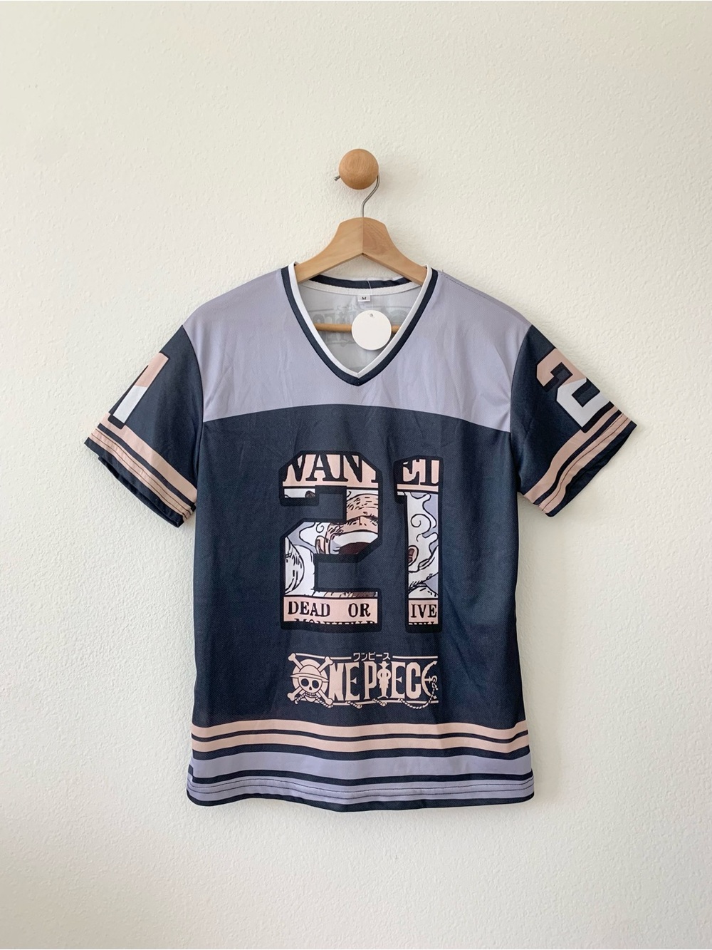 One Piece Gray Beige Wanted Gear 5 Luffy Short Sleeves Jersey Tee shirt Medium